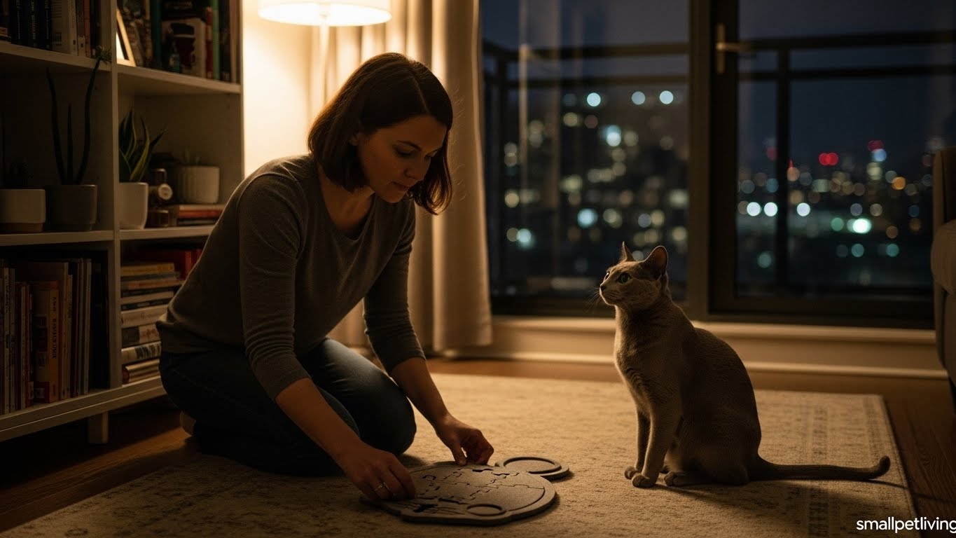 quiet cat toys for thin-wall apartments – silent felt puzzle board in urban home