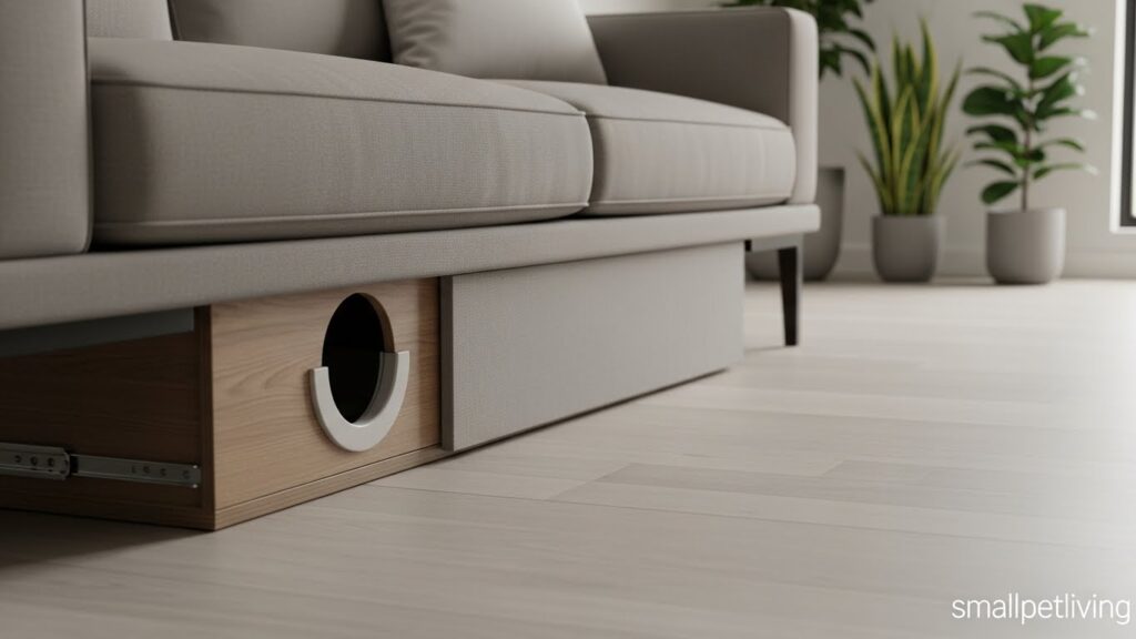 hidden litter box under sofa – essential for cat-friendly studio apartment