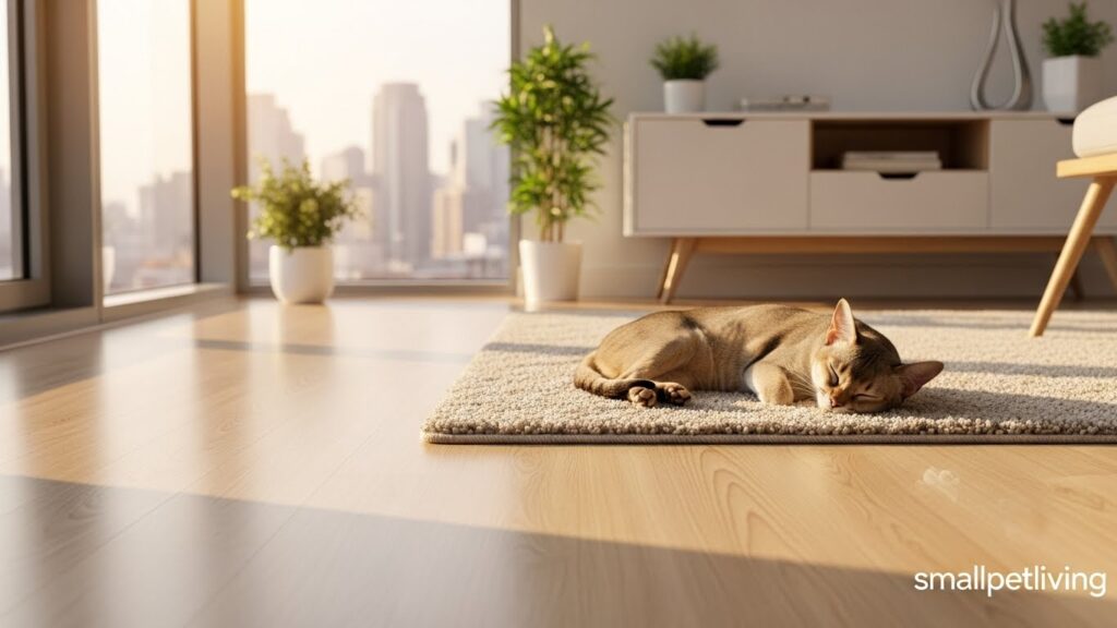 clean apartment with Singapura cat – result of low-shedding cat food for urban living