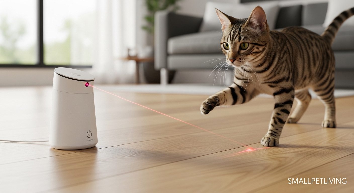 A smart interactive laser toy keeping a cat entertained in an apartment.